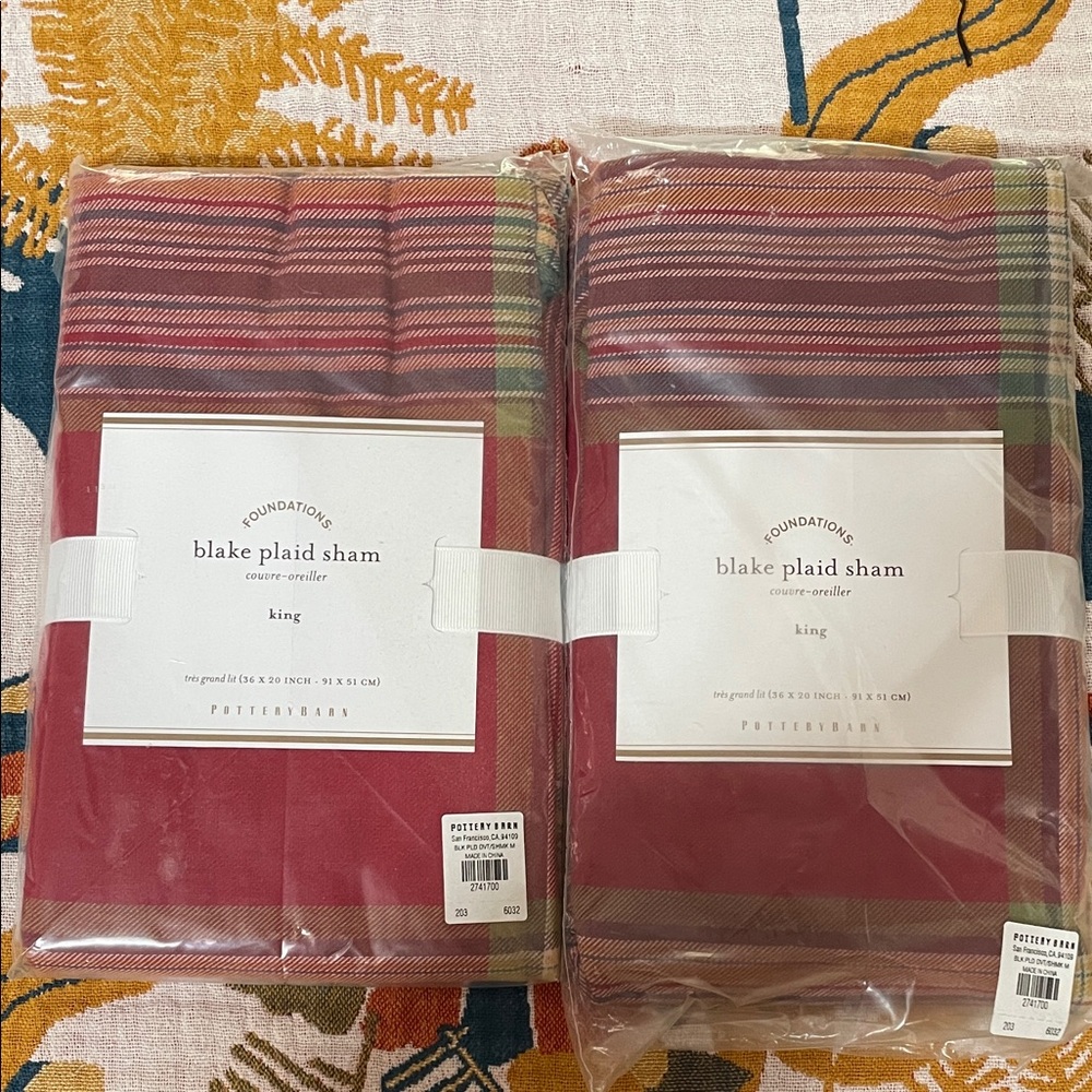 Pottery Barn Blake Plaid Sham Set in Red and Green
